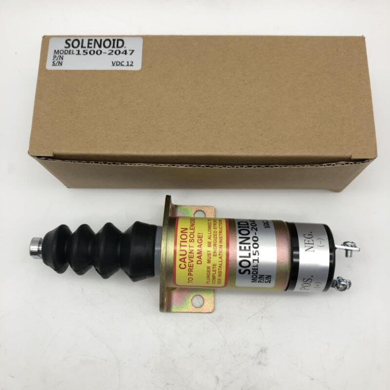 Stop Solenoid 1500-2047 1502-12C6U1B2S1 12V with 2 Terminals for Woodward Cummins 6cta 8.3L