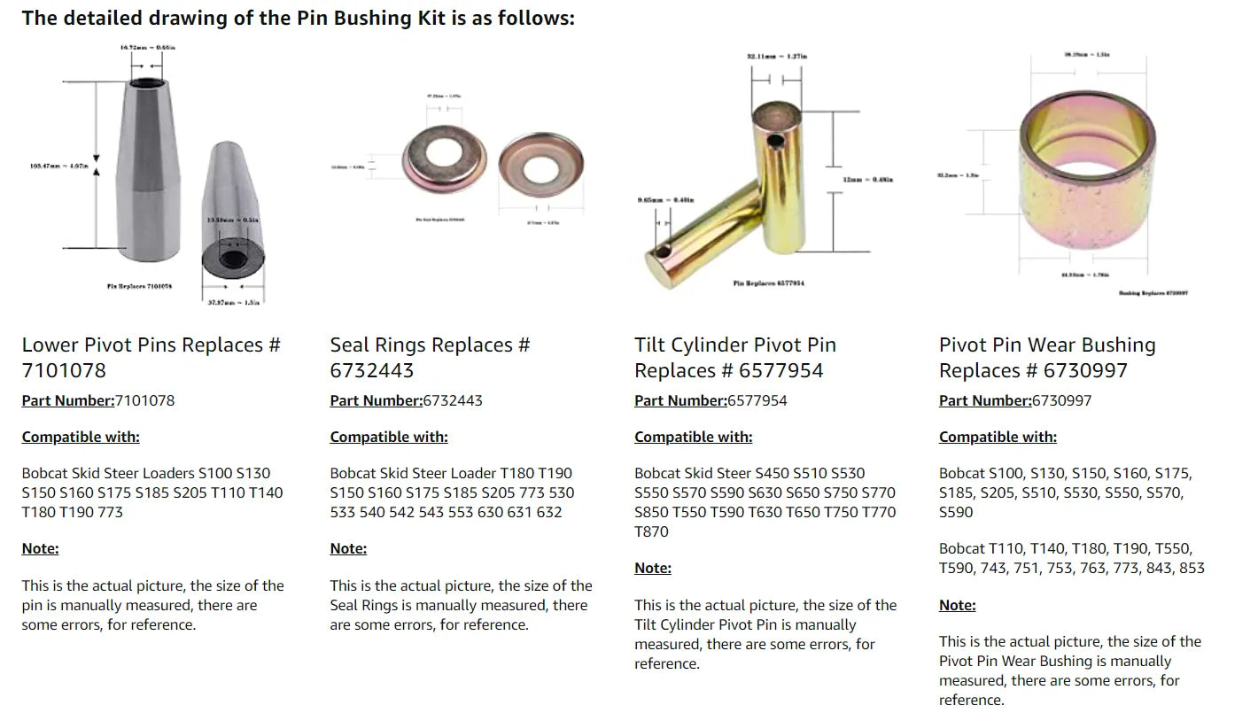 Wdpart Pin Bushing Kit 7101078 6732443 6805453 6651709 6577954 6730997 17C660 for Bobcat Skid Steer Loader T180 T190 S150